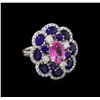 Image 1 : 1.52 ctw Pink Topaz, Sapphire and Diamond Ring - 14KT White Gold