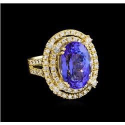 11.16 ctw Tanzanite and Diamond Ring - 14KT Yellow Gold