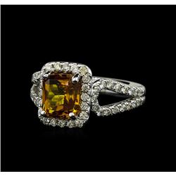 3.17 ctw Orange Sapphire and Diamond Ring - 14KT White Gold