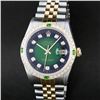 Image 1 : Rolex Two-Tone Green Diamond and Emerald DateJust Men's Watch