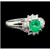 Image 1 : 0.58 ctw Emerald and Diamond Ring - Platinum