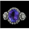 Image 2 : 3.70 ctw Tanzanite and Diamond Ring - 14KT White Gold