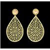 Image 1 : Teardrop Filigree Stone Earrings - Gold Plated
