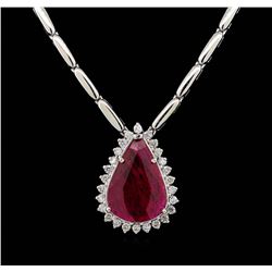 GIA Cert 7.14 ctw Ruby and Diamond Necklace - 18KT White Gold