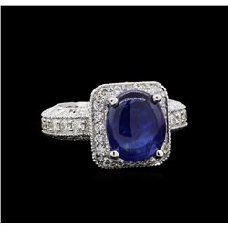 GIA Cert 6.48 ctw Sapphire and Diamond Ring - 14KT White Gold