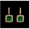Image 1 : 14KT Yellow Gold 14.74 ctw Emerald and Diamond Earrings