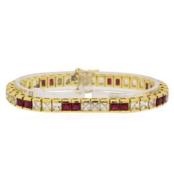 6.69 ctw Ruby and White Sapphire Bracelet - 14KT Yellow Gold