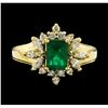 Image 2 : Emerald and Diamond Ring - 18KT Yellow Gold