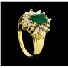 Image 4 : Emerald and Diamond Ring - 18KT Yellow Gold