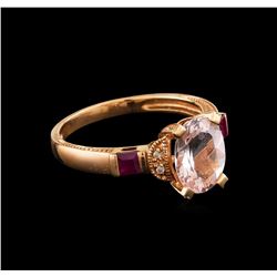 1.87 ctw Morganite, Ruby and Diamond Ring - 14KT Rose Gold