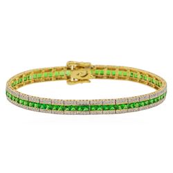 6.68 ctw Tsavorite and Diamond Bracelet - 14KT Yellow Gold