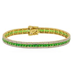 6.68 ctw Tsavorite and Diamond Bracelet - 14KT Yellow Gold