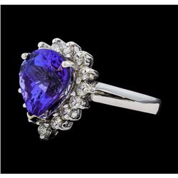 5.44 ctw Tanzanite and Diamond Ring - 14KT White Gold