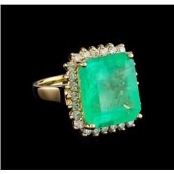 9.93 ctw Emerald and Diamond Ring - 14KT Yellow Gold