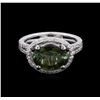 Image 2 : 3.03 ctw Green Tourmaline and Diamond Ring - 14KT White Gold