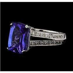 4.51 ctw Tanzanite and Diamond Ring - 14KT White Gold