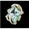 Image 2 : 5.20 ctw Aquamarine and Diamond Ring - Platinum and Yellow Gold