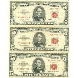 1963 $5 VG/XF Red Seal Note Lot of 3