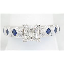 1.22 ctw Diamond and Sapphire Ring - 14KT White Gold