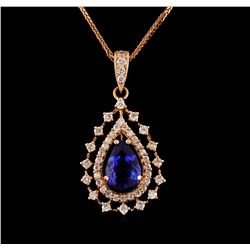 14KT Rose Gold 1.99 ctw Tanzanite and Diamond Pendant With Chain