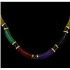 Image 1 : 34.72 ctw Jade and Onyx Necklace - 14KT Yellow Gold