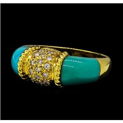 4.00 ctw Turquoise and Diamond Ring - 18KT Yellow Gold