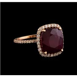 9.70 ctw Ruby and Diamond Ring - 14KT Rose Gold