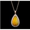 Image 1 : 25.06 ctw Opal and Diamond Pendant With Chain - 14KT Rose Gold