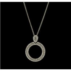 Crystal Pave Circle Pendant Necklace - Rhodium Plated