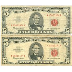 1963 $5 VG/XF Red Seal Note Lot of 2
