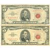 Image 1 : 1963 $5 VG/XF Red Seal Note Lot of 2