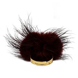 Mink Fur Adjustable Ring - Gold Plated