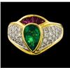 Image 2 : 1.32 ctw Emerald and Diamond Ring - 18KT Yellow Gold