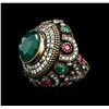 Image 2 : 12.74 ctw Green Crystal and Multi Gemstone Ring - 925 SILVER