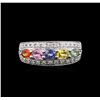 Image 2 : 14KT White Gold 1.21 ctw Multicolor Sapphire and Diamond Ring