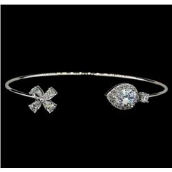 Star and Drop CZ Open Bangle Bracelet - Rhodium Plated