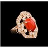 Image 1 : 14KT Rose Gold 3.17 ctw Coral and Diamond Ring