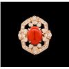 Image 2 : 14KT Rose Gold 3.17 ctw Coral and Diamond Ring