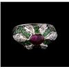 Image 2 : 1.40 ctw Ruby, Tsavorite and Diamond Ring - 18KT White Gold