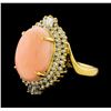 Image 1 : Coral and Diamond Ring - 18KT Yellow Gold