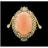 Image 2 : Coral and Diamond Ring - 18KT Yellow Gold