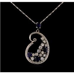 14KT White Gold 1.88 ctw Sapphire and Diamond Pendant With Chain