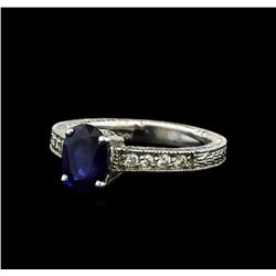 1.80 ctw Blue Sapphire and Diamond Ring - 14KT White Gold