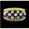 Image 2 : 1.50 ctw Sapphire and Diamond Ring - 18KT Yellow Gold and Platinum