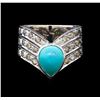 Image 2 : 2.00 ctw Turquoise and Diamond V-Shape Ring - 18KT White Gold