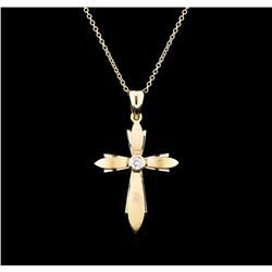 0.12 ctw Diamond Cross Pendant With Chain - 14KT Yellow Gold