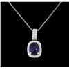 Image 2 : 1.67 ctw Sapphire and Diamond Pendant With Chain - 14KT White Gold