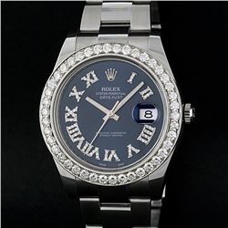 Rolex Stainless Steel Black Roman Diamond 3.50 ctw DateJust Men's Watch