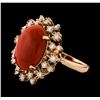 Image 1 : 5.07 ctw Coral and Diamond Ring - 14KT Rose Gold