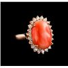 Image 1 : 8.10 ctw Coral and Diamond Ring - 14KT Rose Gold